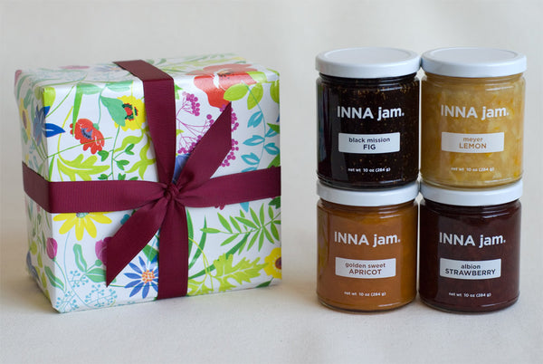 GIFT: 4 jars, wrapped in "FLOWERS" gift wrap