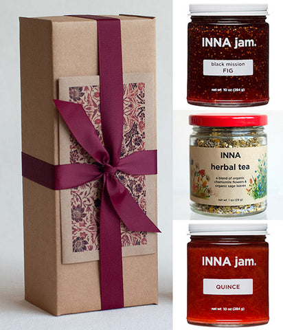 GIFT: fig jam + quince jam + herbal tea, with ribbon and ART card