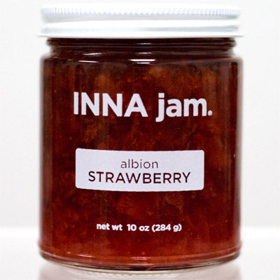 This is a jar of albion STRAWBERRY jam made from organic albion strawberries grown in Watsonville, CA. This jam tastes like childhood nostalgia!